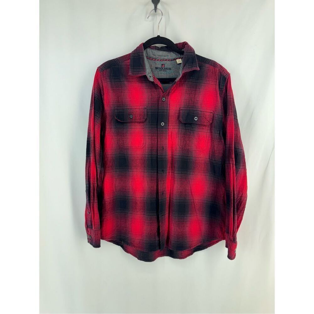 Woolrich Men’s Collared Long Sleeve Cotton Plaid Button Up Shirt Large